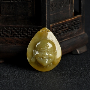 糯种黄翡弥勒佛吊坠