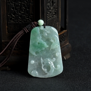 糯种蓝绿翡翠仿古龙吊坠