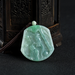 糯种蓝绿翡翠喜上枝头吊坠