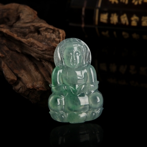 糯冰种飘花翡翠观音吊坠
