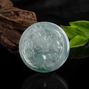 糯冰种飘花翡翠辰龙吊坠