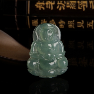 油青种灰绿翡翠观音吊坠