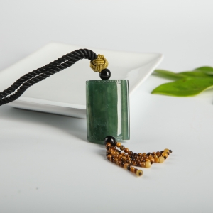 糯种深绿翡翠书山有路吊坠