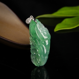 银镶糯冰种飘花翡翠金玉满堂吊坠