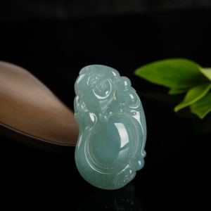 糯种蓝绿翡翠逍遥佛吊坠