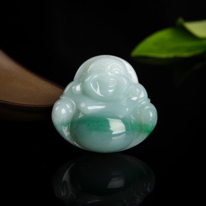 糯种飘翠翡翠弥勒佛吊坠