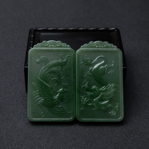 山料和田青玉龙凤呈祥吊坠（两件）