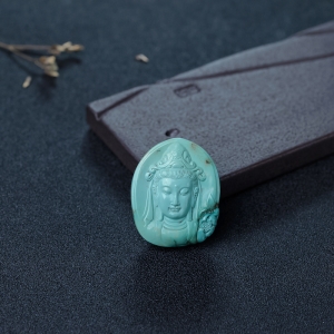 中高瓷铁线浅蓝绿松石观音吊坠