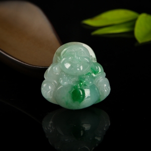 糯种飘翠翡翠弥勒佛吊坠