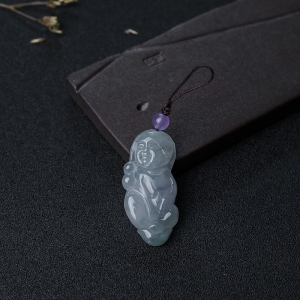 糯种浅绿翡翠童子吊坠