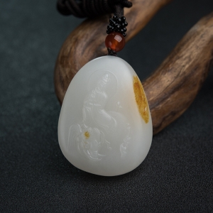 山料和田羊脂白玉普贤菩萨吊坠