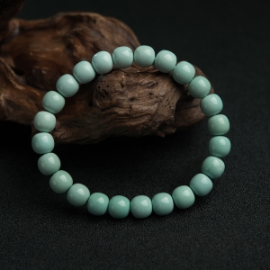 高瓷铁线浅蓝绿松石桶珠单圈手串