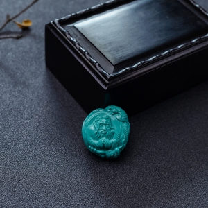 高瓷蓝绿绿松石寿星吊坠