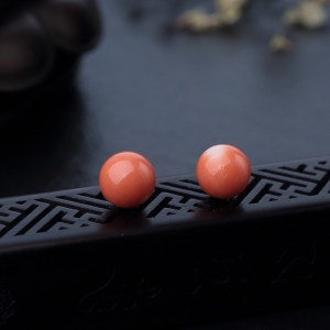 9mmMOMO橘色珊瑚圆珠对珠