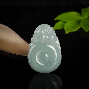 糯种飘花翡翠福寿如意吊坠