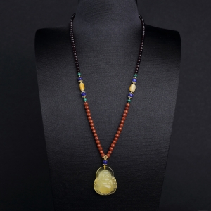 鸡油黄蜜蜡弥勒佛项链