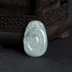 糯冰种飘花翡翠福寿如意吊坠