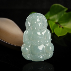 油青种灰绿翡翠观音吊坠