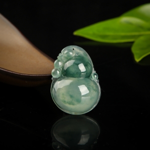 糯冰种飘花翡翠福禄吊坠