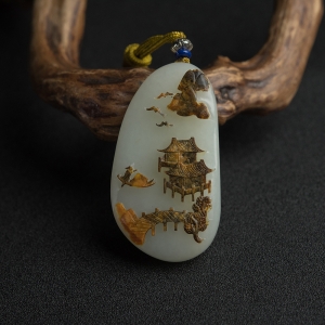 山料俏色和田玉山水意境吊坠