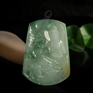 糯冰种飘花翡翠观音吊坠