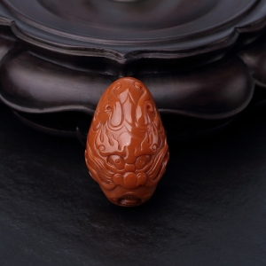 柿子红南红兽头吊坠