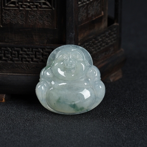 糯种飘花翡翠佛吊坠