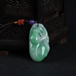 糯种飘翠翡翠福寿如意吊坠
