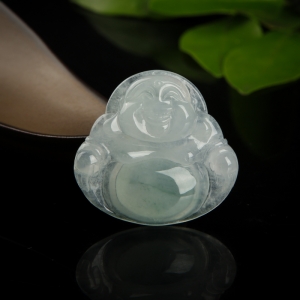 糯冰种飘花翡翠弥勒佛吊坠