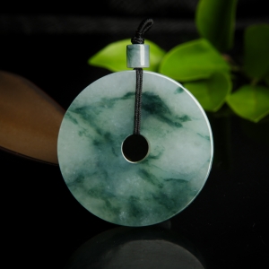 糯种飘花翡翠平安扣吊坠