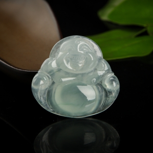 糯冰种飘花翡翠弥勒佛吊坠