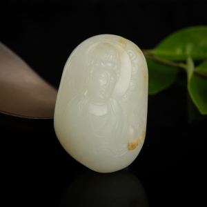 籽料和田白玉观音吊坠