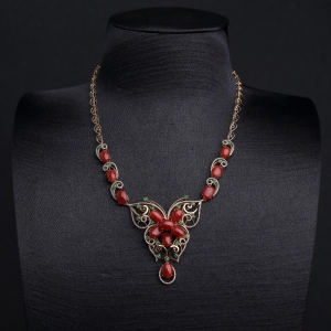 18K金镶钻阿卡正红珊瑚项链