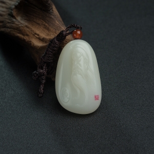 山料和田羊脂白玉关公吊坠