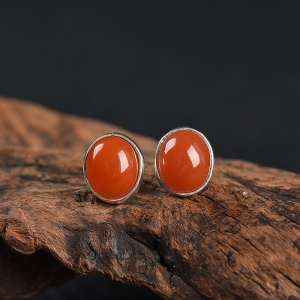 银镶樱桃红南红耳钉