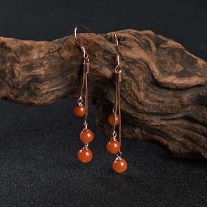 银镶樱桃红南红耳坠