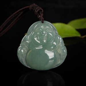 糯种深绿翡翠弥勒佛吊坠