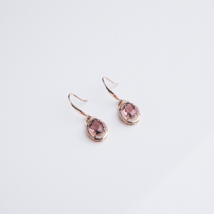 18K金镶钻粉色碧玺耳坠