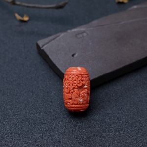 MOMO橘色珊瑚雕花桶珠