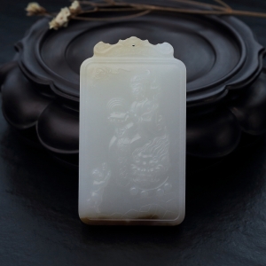 山料俏色和田玉普贤菩萨吊坠