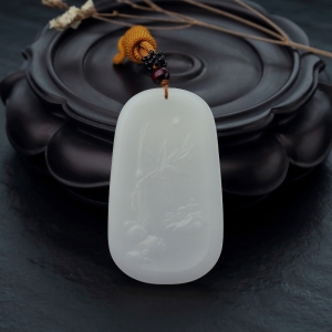 山料和田白玉富贵竹牌吊坠