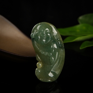 油青种飘花翡翠弥勒佛吊坠