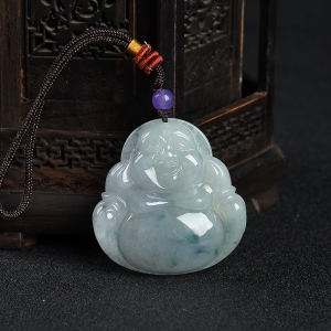 糯种飘花翡翠佛吊坠