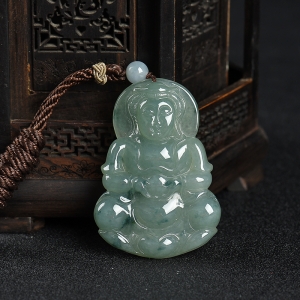 糯种飘花翡翠观音吊坠