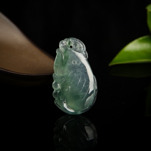 糯冰种飘花翡翠金玉满堂吊坠