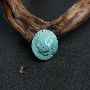 高瓷铁线蓝绿松石狮子头吊坠