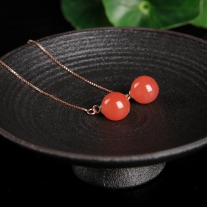 银镶樱桃红南红圆珠耳坠