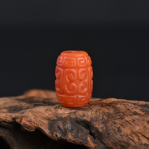 柿子红南红回纹桶珠