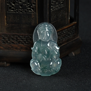 冰种飘花翡翠观音吊坠