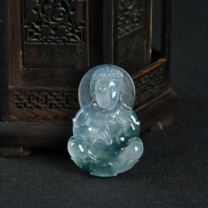 冰种飘花翡翠观音吊坠